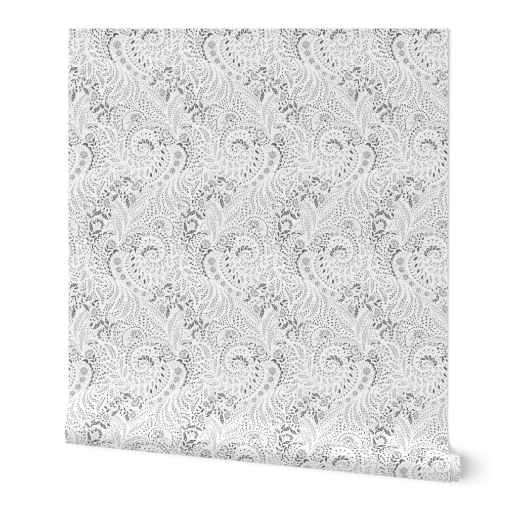 Medium Paisley Garden Grows - white and greys