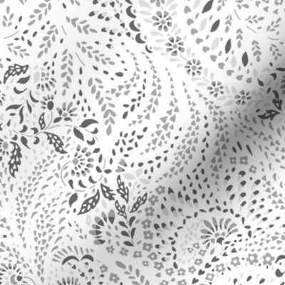 Medium Paisley Garden Grows - white and greys