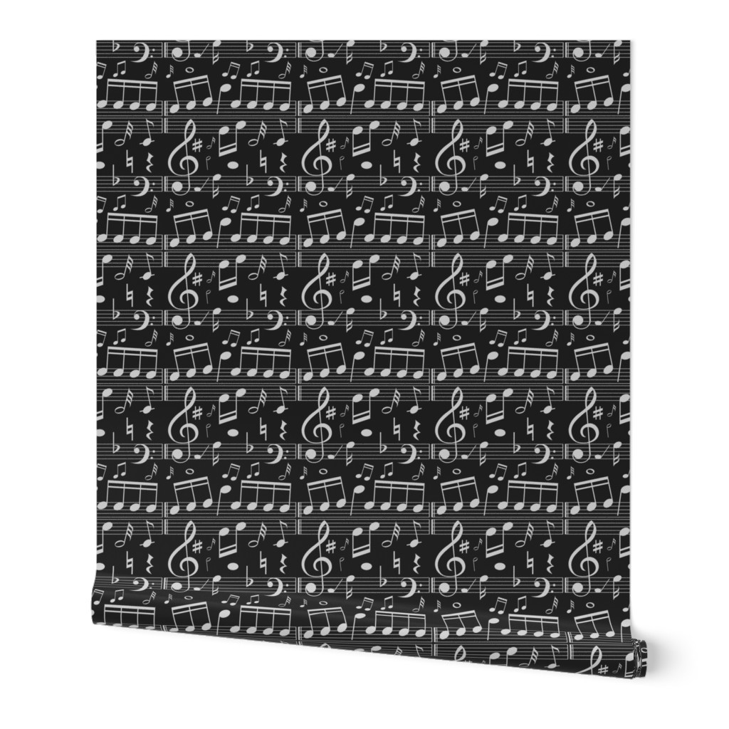 Music Note Fabric - Black - Bigger Scale