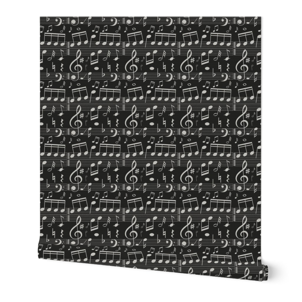 Music Note Fabric - Black - Bigger Scale