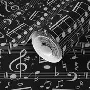 Music Note Fabric - Black - Bigger Scale