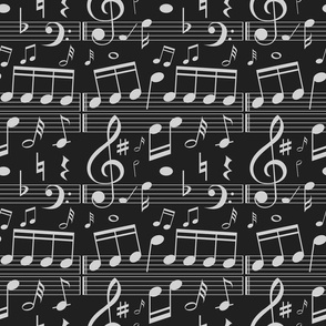 Music Note Fabric - Black - Bigger Scale