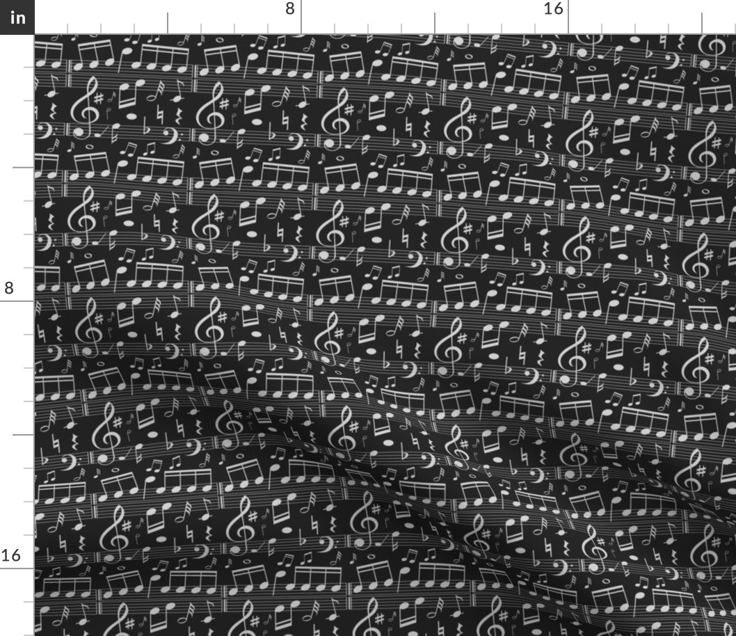 Music Note Fabric - Black -  Smaller Scale