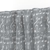 Music Note Fabric - Grey -  Bigger Scale