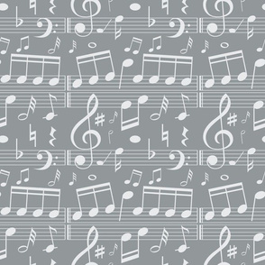 Music Note Fabric - Grey -  Bigger Scale