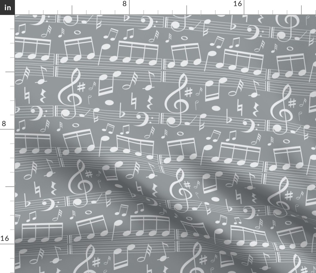 Music Note Fabric - Grey -  Bigger Scale