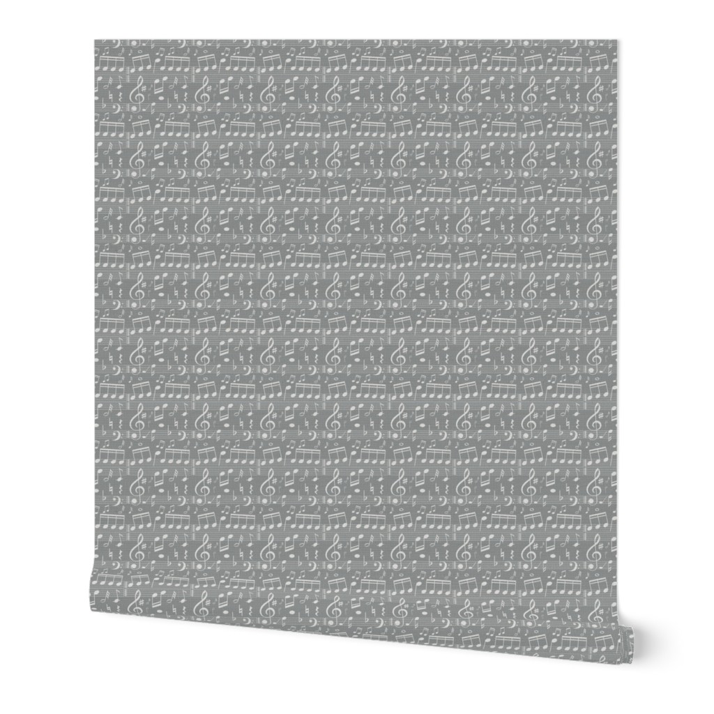 Music Note Fabric - Grey -  Smaller Scale
