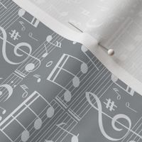 Music Note Fabric - Grey -  Smaller Scale