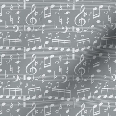 Music Note Fabric - Grey -  Smaller Scale