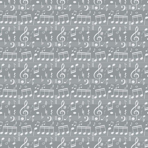 Music Note Fabric - Grey -  Smaller Scale