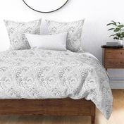 Large Paisley Garden Grows – white and greys