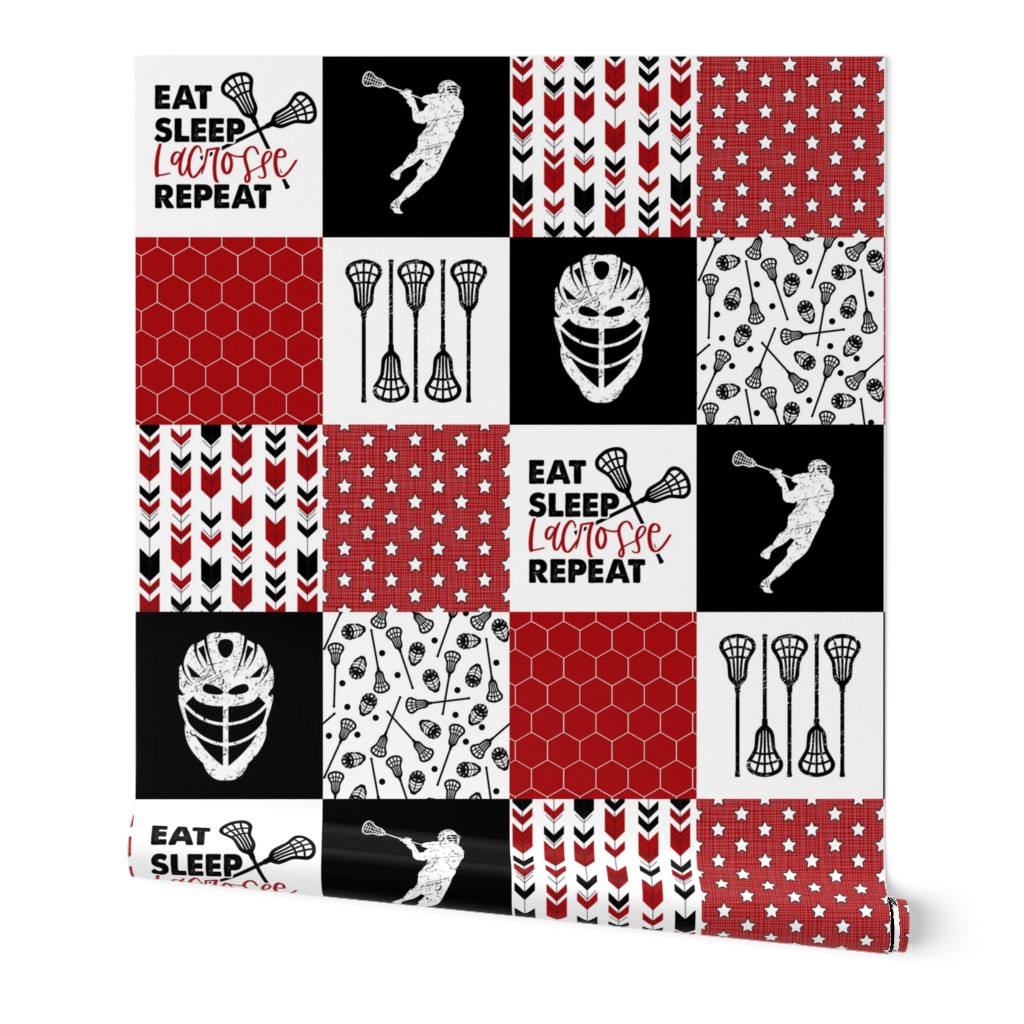 1.5 Inch Eat, Sleep, Lacrosse//Red - Wholecloth Cheater Quilt