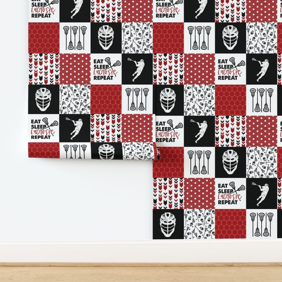 1.5 Inch Eat, Sleep, Lacrosse//Red - Wholecloth Cheater Quilt