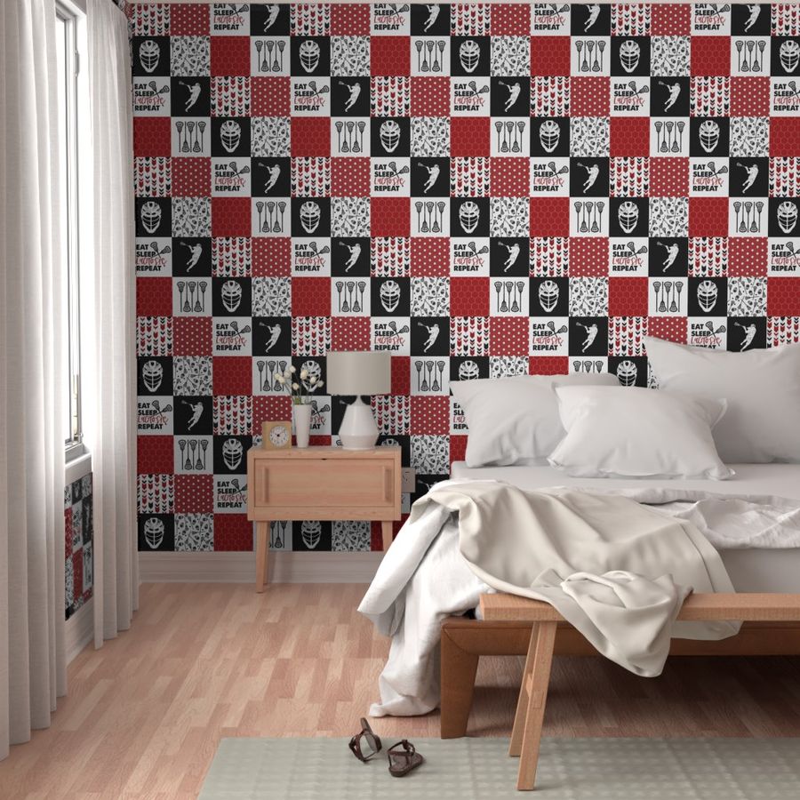 1.5 Inch Eat, Sleep, Lacrosse//Red - Wholecloth Cheater Quilt