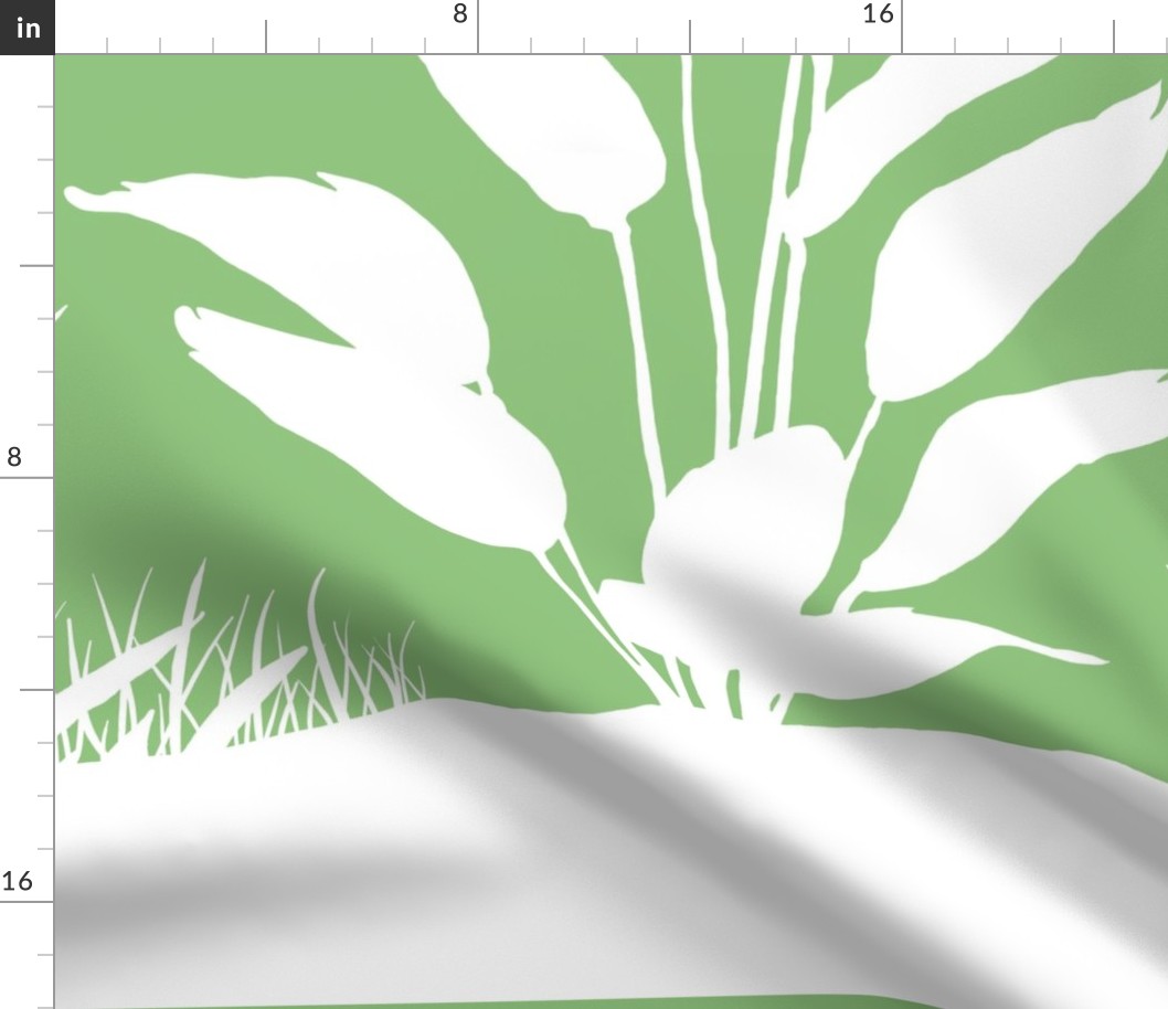 PANEL B Palm Mural Silhouette Spring Green on White