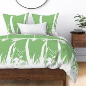 PANEL A Palm Mural Silhouette White on Spring Green