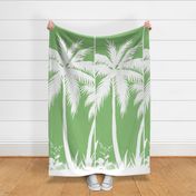 PANEL A Palm Mural Silhouette White on Spring Green