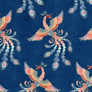 Whimsy Phoenix Birds (navy blue) 9”
