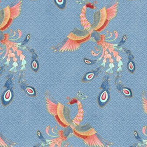 Whimsy Phoenix Birds (dusty blue) 10”