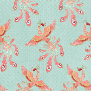 Whimsy Phoenix Birds (mint) 18”