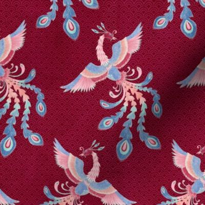 Whimsy Phoenix Birds (burgundy red)