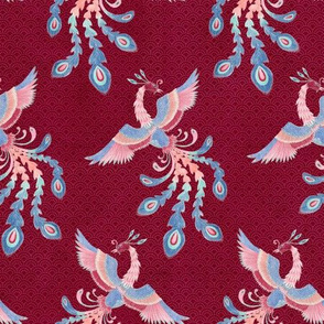 Whimsy Phoenix Birds (burgundy red)