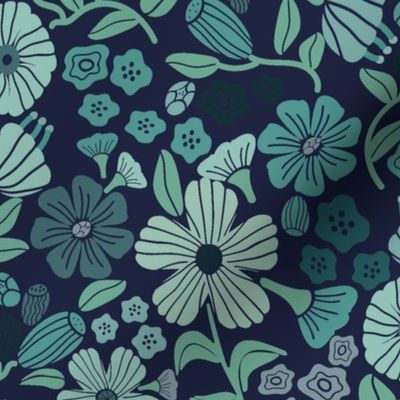 Flower Toss-Navy-Teal Collection