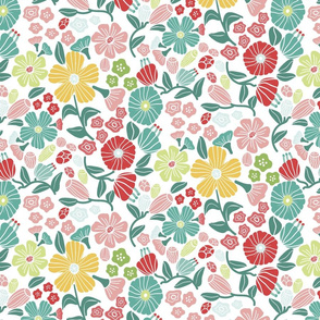 Flower Toss-Aqua-Coral-Summer Meadow Palette-Mid-scale