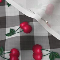 Cherries on Black Gingham - Small Scale fifties rockabilly retro