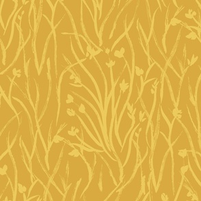 Wild Grass Brush Painting Organic Mustard Yellow