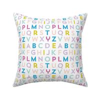 small pink lavender teal yellow alphabet