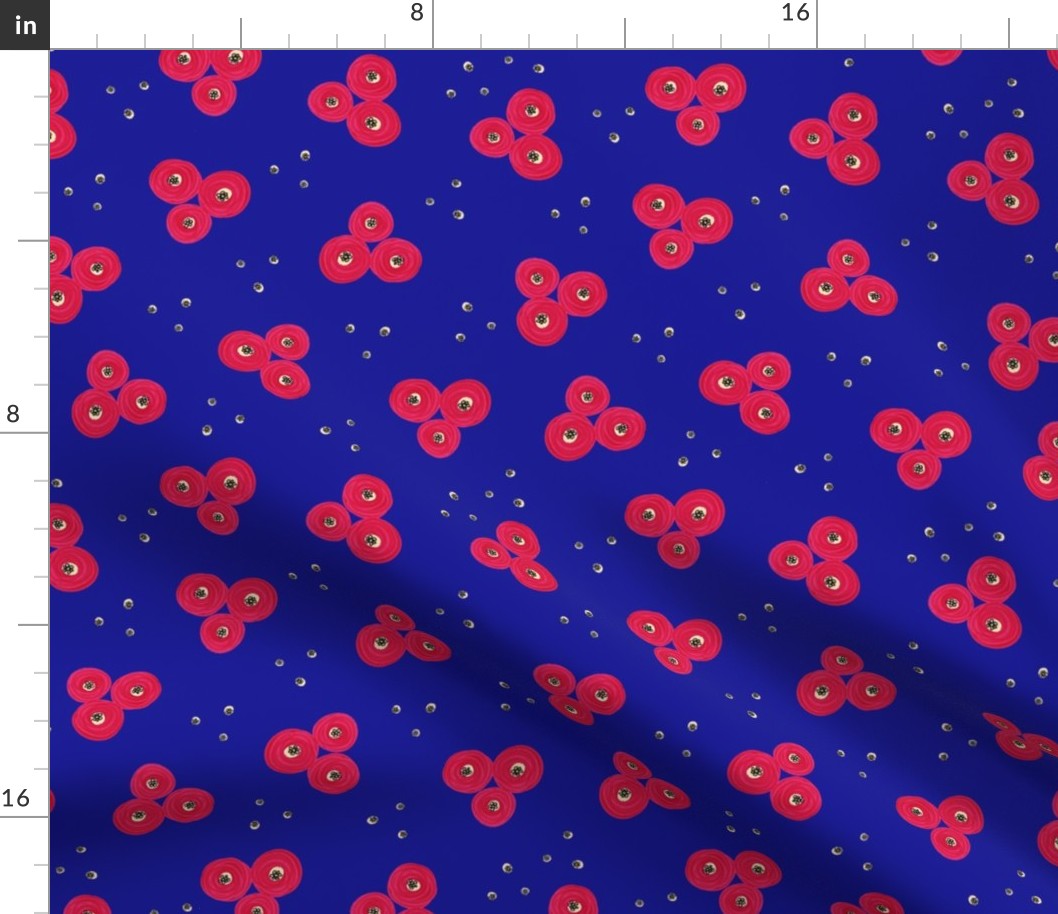 Pink Painted Flowers On Royal Blue