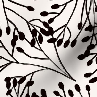 Monochrome Wild Grass Florals Seeds // Nature Print Black White