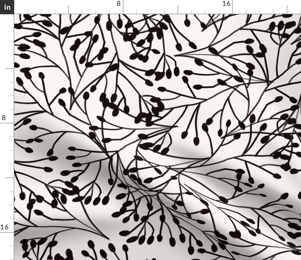 Monochrome Wild Grass Florals Seeds // Nature Print Black White