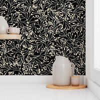 Botanical Scattered Overlapping Wild Grasses Cream on Black (M)