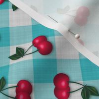 Cherries on Blue Gingham - Small Scale fifties rockabilly retro