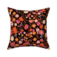 70s Ditsy Cottage bright flowers on black