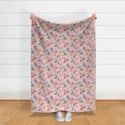 Lg. Island Flora on Kiss - Large Scale 12.39in x 12in (tropical flowers, jungle, floral, ginger, hawaii, island, beach, pink, blue, gold, girl, modern, soft pink, rose pink, blush)