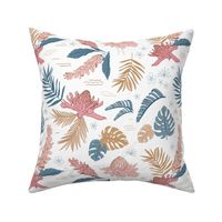 Lg. Island Flora on White - Large Scale 12.39in x 12in (tropical flowers, jungle, floral, ginger, hawaii, island, beach, pink, blue, gold, girl, modern)