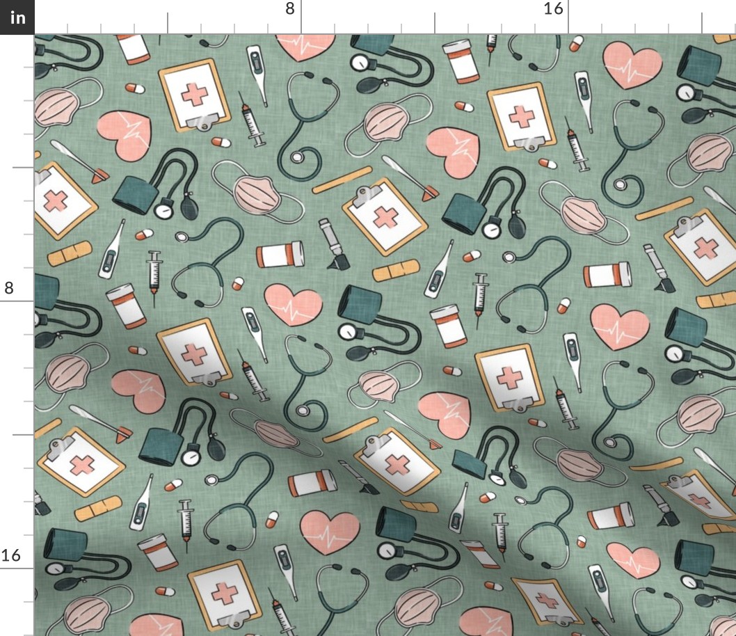 medical supplies - doctor / nurse fabric - sage - C21