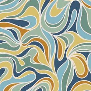 Wild Abstract Swirls Blue-Green