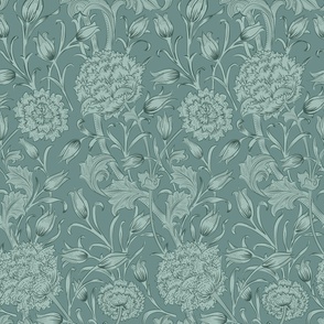 William Morris Green Flowers Large Scale