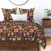 Colorful Cute Retro Flowers and Shapes Pattern