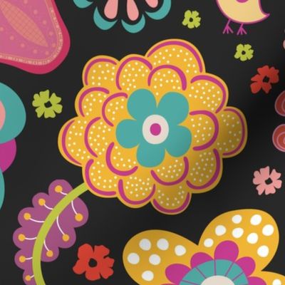 Colorful Cute Retro Flowers and Shapes Pattern