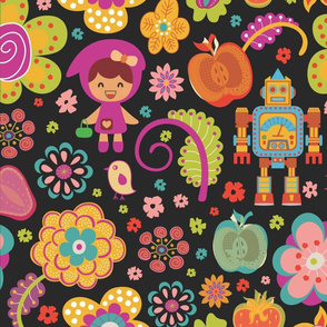 Colorful Cute Retro Flowers and Shapes Pattern