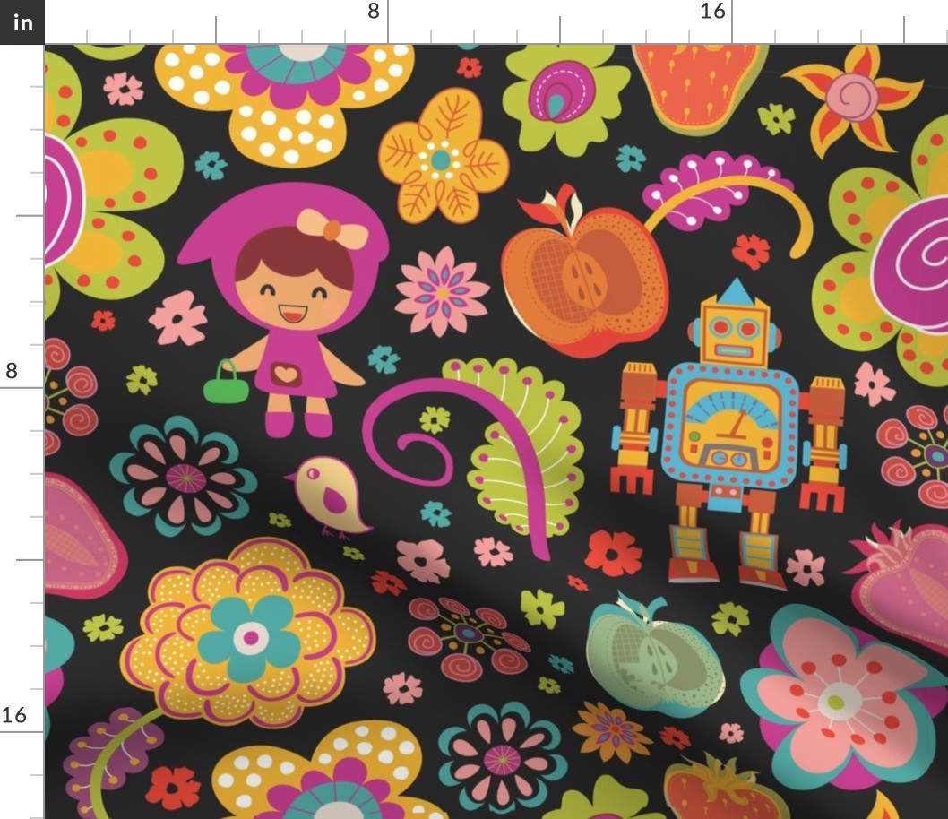 Colorful Cute Retro Flowers and Shapes Pattern