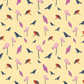 birds illustrations on yellow by rysunki_malunki