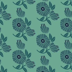 Flower Blossoms-Teal and Navy Palette