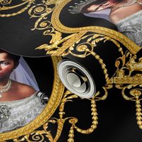 2 Victorian baroque black woman lady beautiful bride roses flowers daisy  african descent POC queen princess crown tiara wedding dress lace gown sphinx wings swirls scrolls gold frame pink green bridal veil people of color garlands wreaths diamond brooche