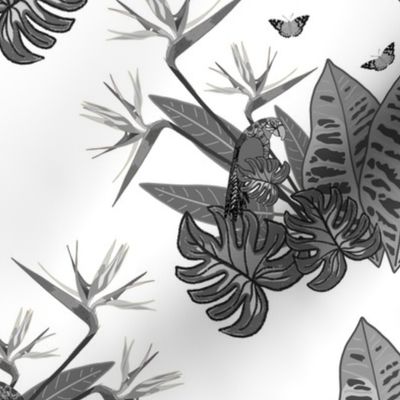 Tropical Paradise #1 - greyscale on white, medium